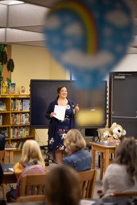Superintendent Blakey speaking to a classroom of teachers.