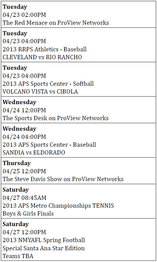 Pro View April 13 schedule