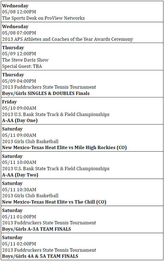 ProView Schedule May 7-11-2013