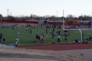 A view of the field from the goal posts.