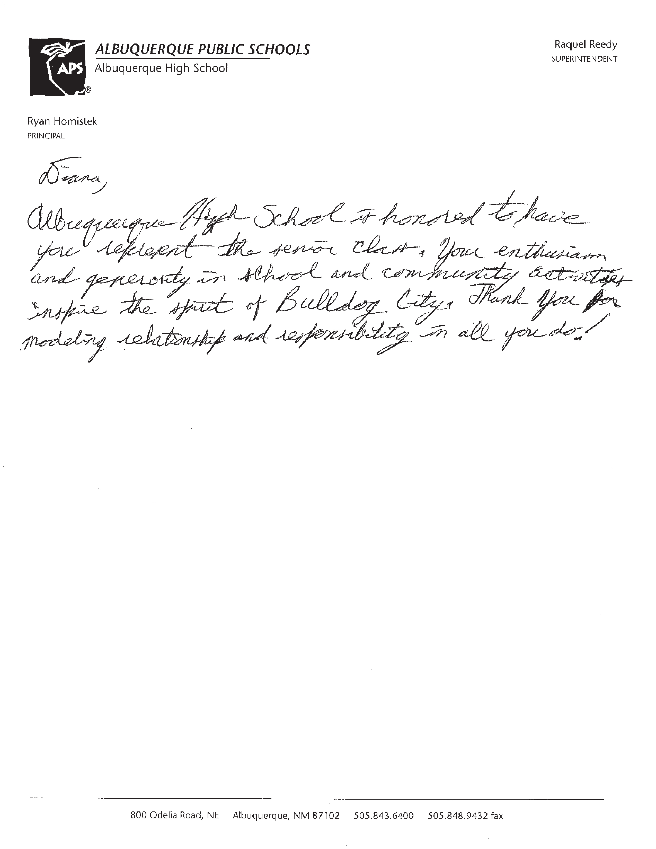Diana Mullen Letter