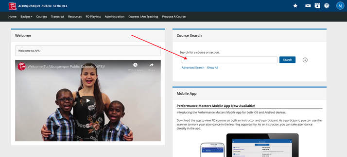 Search for a course in Powerschool Professional Learning