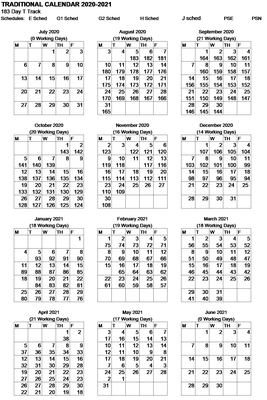 183 Day Traditional Calendar for 2020-2021
