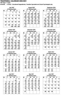 194 Day Traditional Calendar for 2020-2021