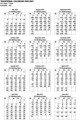 211 Day Traditional Calendar for 2020-2021