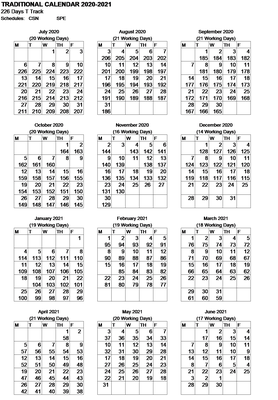 226 Day Traditional Calendar for 2020-2021