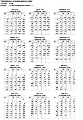 228 Day Traditional Calendar for 2020-2021