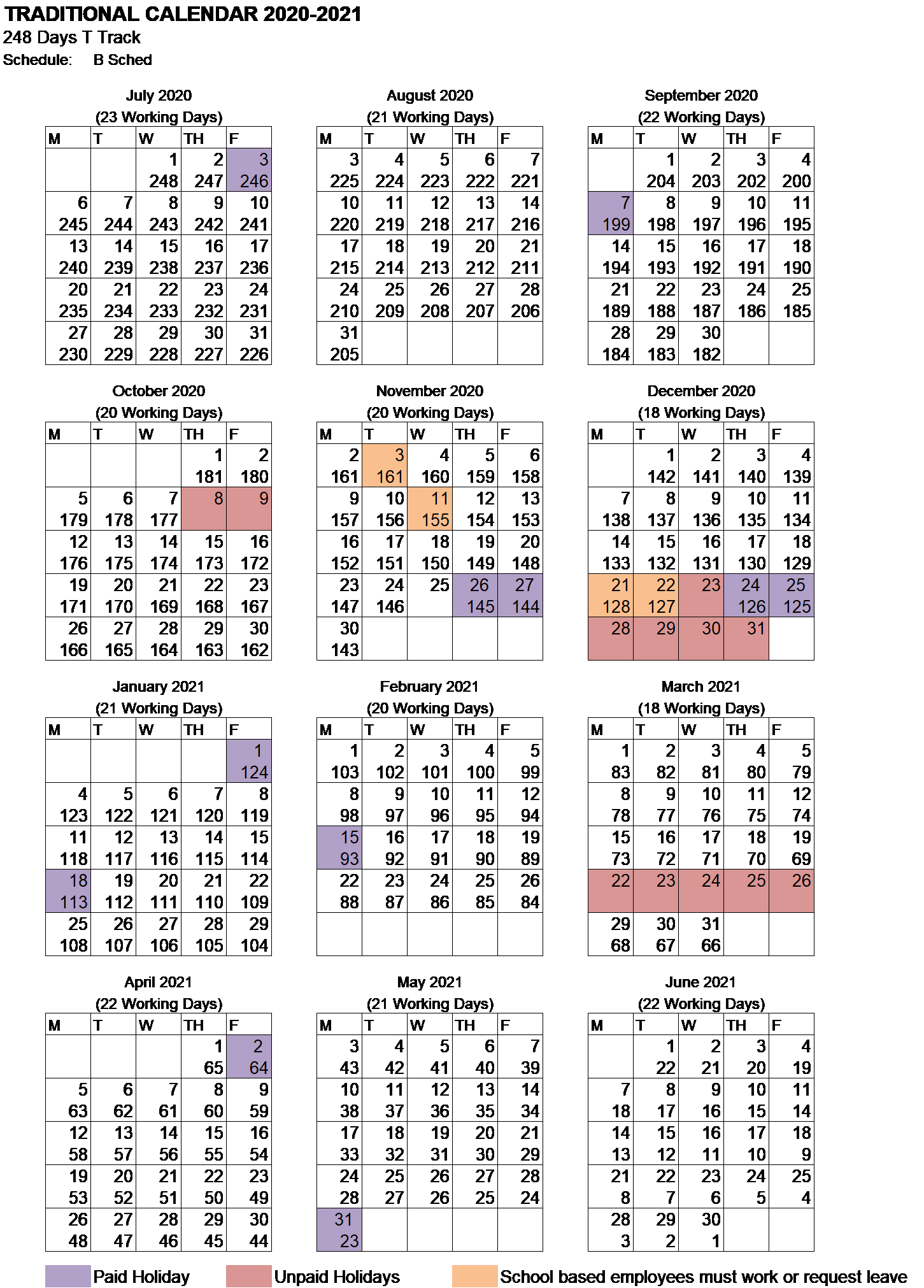 248 Day Traditional Calendar for 2020-2021