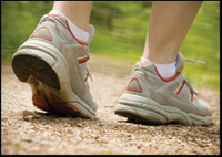 Closeup of shoes walking outside