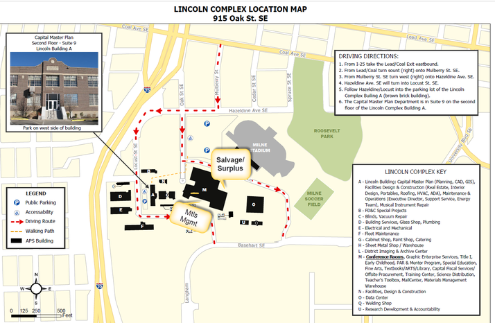 Text equivalent to the map available on the Materials Management Warehouse & Surplus home page.
