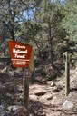Cibola national forest boundary sign and fencing along trail in woods
