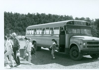 Children departing bus at SMNHC in the 1960s