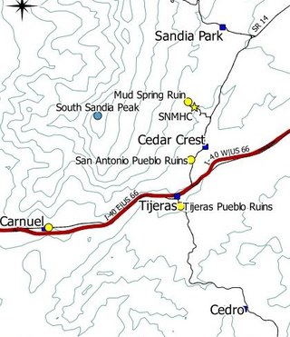 Map of towns and key historical sites around SMNHC