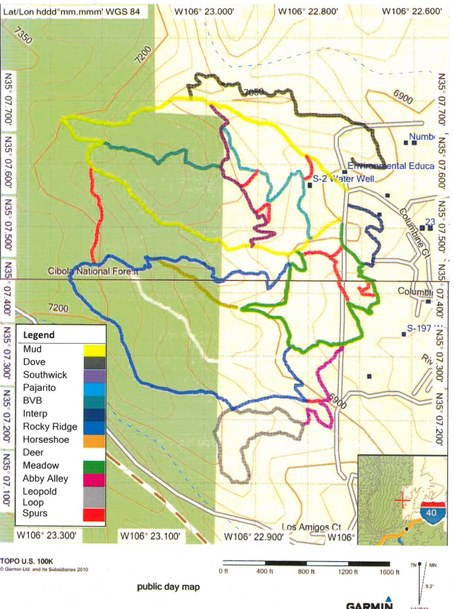 A map of all 7 miles of trails at the Sandia Mountain Natural History Center.