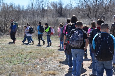 Students hiking at Whitfield Wildlife Conservation Area.