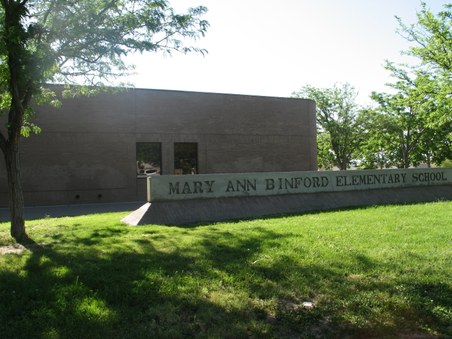 M. A. Binford font entrance