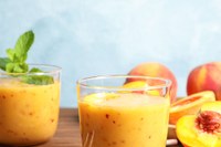 picture of beautiful chili peach gazpacho soup.