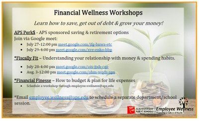 graphic with financial wellness workshops