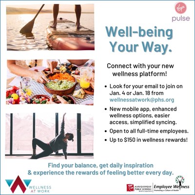 Pulse Logo. Well-being Your Way. Connect with your new wellness platform! Look for your email to join on Jan. 4 or Jan. 18 from wellnessatwork@phs.org. New movile app, enhanced wellness options, easier access, simplified syncing. Open to all full-time employees. Up to $150 in wellness rewards! Find your balance, get daily inspriation and experience the rewards of feeling better every day.