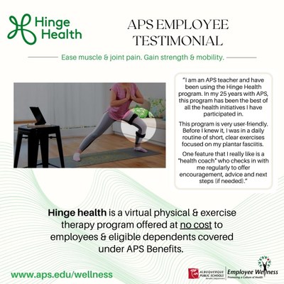 APS employee teacher testimonial about how Hinge Health has helped her.