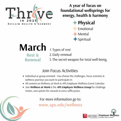 March Thrive in 2025 Rest and Renewal graphic