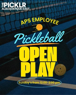 APS employee free open play at The Picklr every Sunday from 12:00 to 2:00 pm