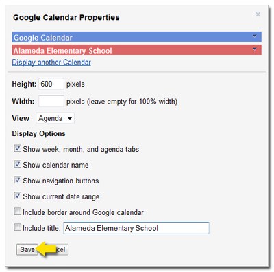 Calendar Properties Save