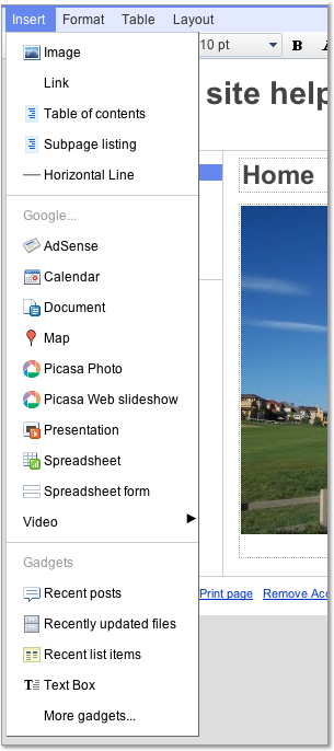 Object insert menu