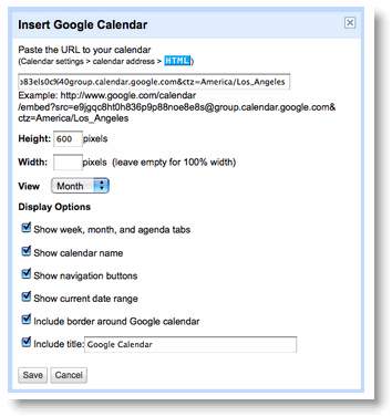 Insert a Google calendar