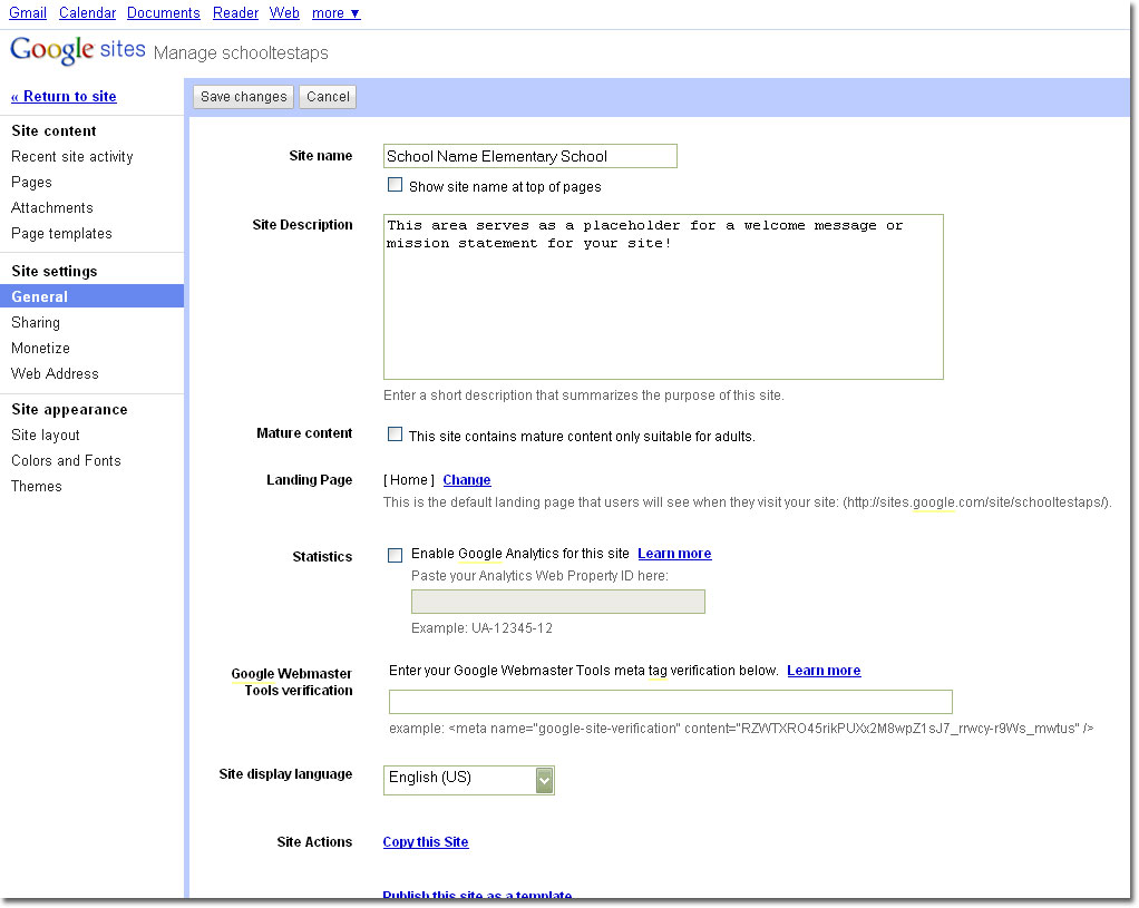 Site management interface