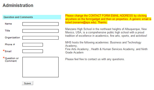 Administration contact form