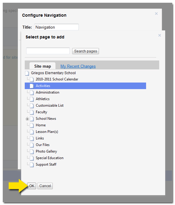 Select new page for navigation