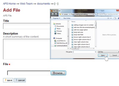 browse add file in documents