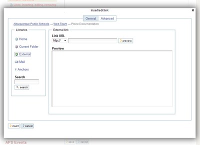 external link option dialog box