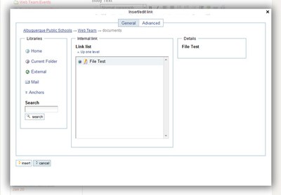 link dialog box