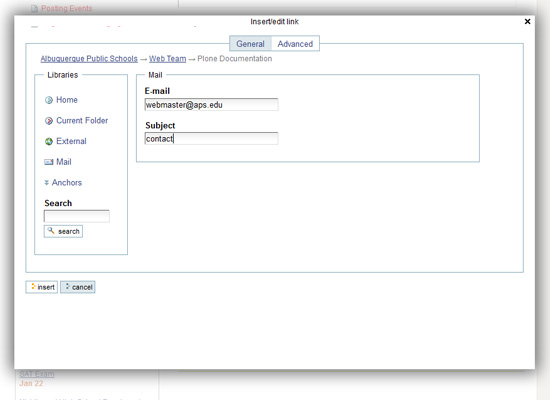 email option in type list